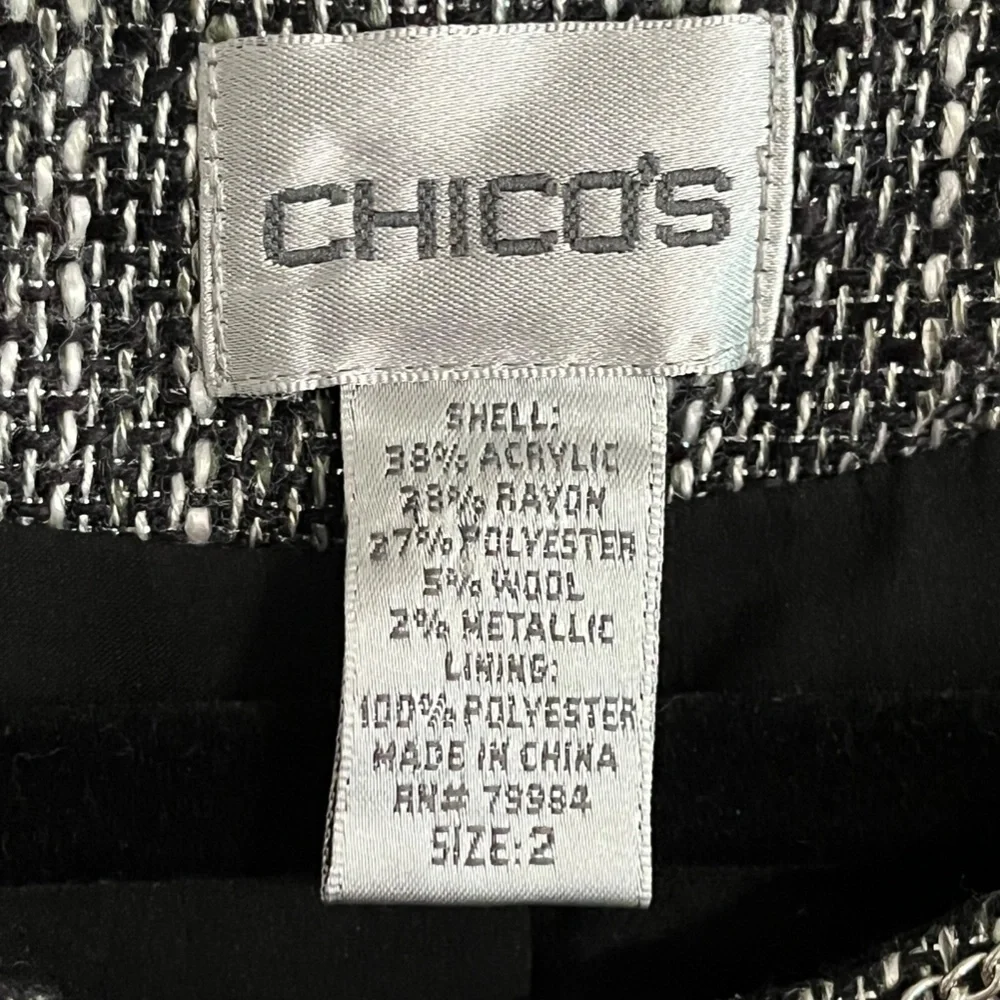 Chicos Jewel Tweed Jacket 12 Black Classic Resort Preppy Old‎ Money Luxury Chic